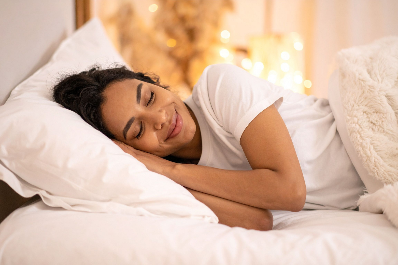 young woman sleeping happily