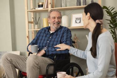 conversing drinking coffee