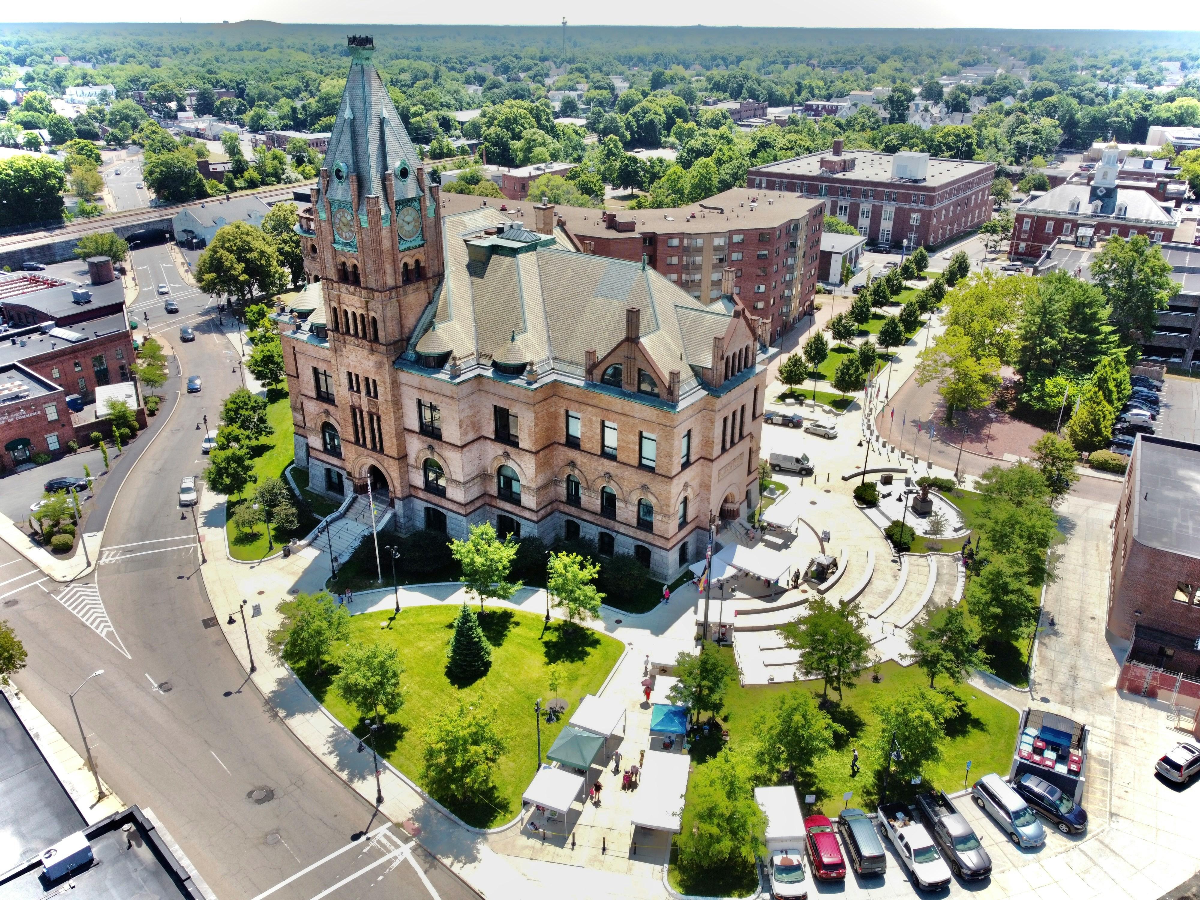 aerial view of brockton mass in the summer